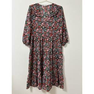 Zara The Angel Floral Tiered Midi Maxi Dress Women’s L‎ Black Red Poppy Cottage